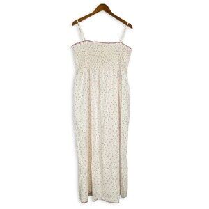 Vintage St Michael Floral Smocked Cotton Blend Nightgown Dress UK 36 70s 80s